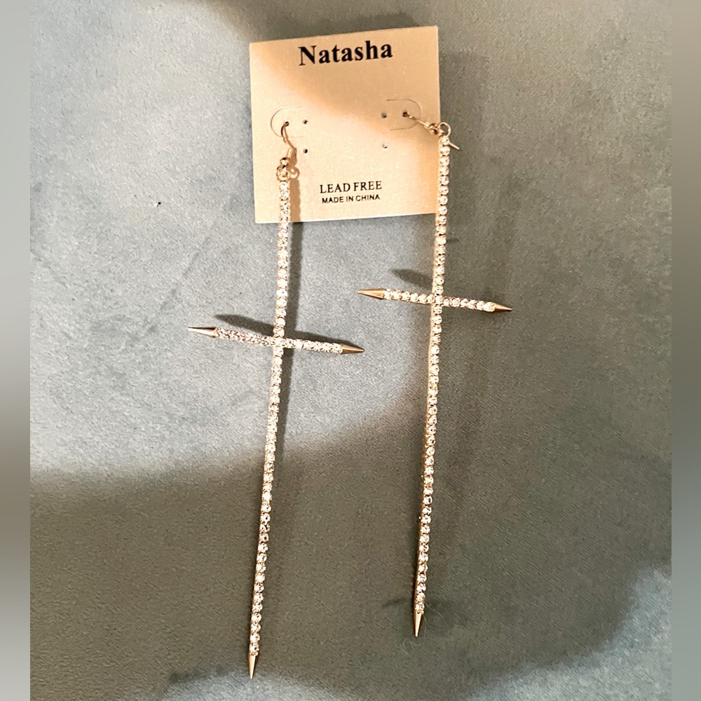 SOLD Rhinestone cross earrings